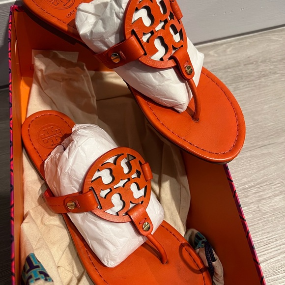 Tory Burch Shoes - Tory Burch Orange Leather Logo Thong Sandals